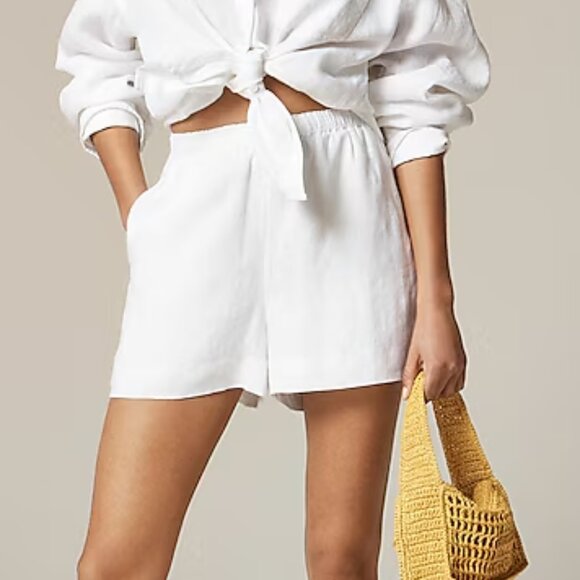 J. Crew Saffron Women's Shorts 3" Stratus short in linen Large White Color - Picture 2 of 6